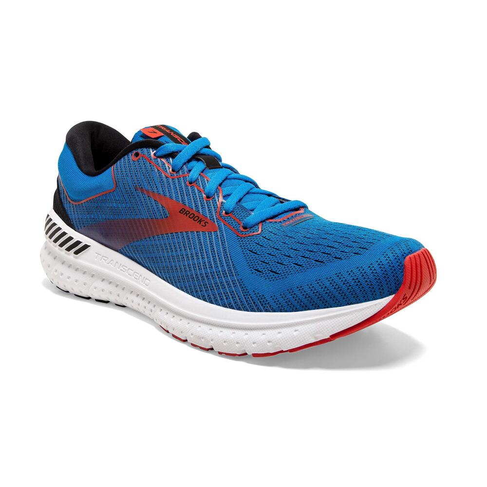 BROOKS MENS TRANSCEND 7 RUNNING SHOE - MAZARINE/BLACK/RED - D - 9